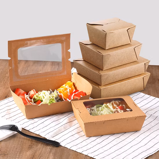 Custom Size Disposable Baking Dessert Packing Box Paper Kraft Box with Window Takeaway Food Package