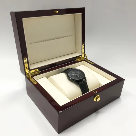 Luxury Brown Square Lacquer Wood Watch Box with Buckle Custom Logo Watch Packaging Box Printed Custom Watch Box Watch Packaging Lacquer Box
