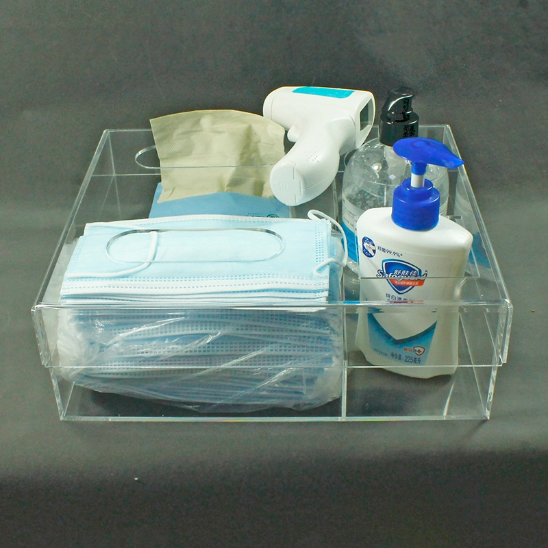 Custom Handmade Counter Acrylic Storage Box for Face Mask, Tissues and Sanitizer Thermometer