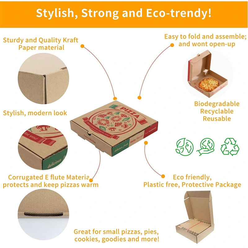 Hot Sale Custom Logo Elegant Brown Kraft Carboard Paper Pizza Box