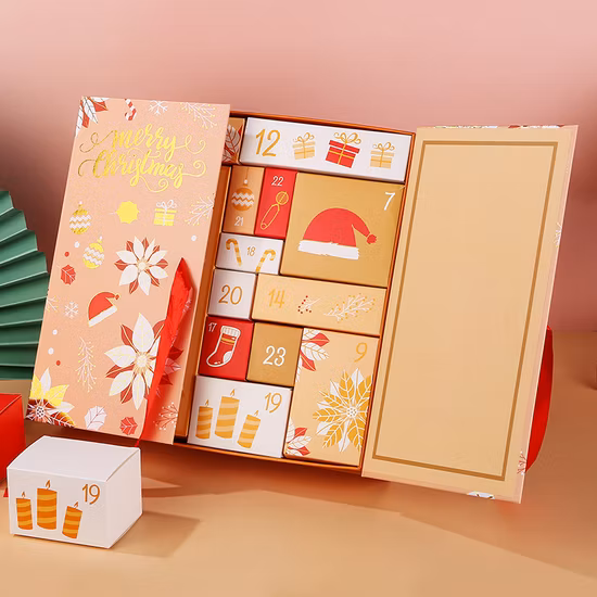 Custom Design Empty 24 Days Advent Calendar Ramadan Countdown Blind Gift Chocolate Candy Toy Jewelry Candle FSC Paper Food Gift Packaging Box
